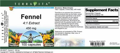Photo of the TerraVita Premium Collection Fennel 450 mg 4:1 Extract label
