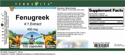 Photo of the TerraVita Premium Collection Fenugreek 450 mg 4:1 Extract label
