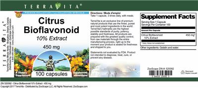 Photo of the TerraVita Premium Collection Citrus Bioflavonoid 450 mg 10% Extract label