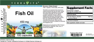Photo of the TerraVita Premium Collection Fish Oil 450 mg label