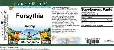 Photo of the TerraVita Premium Collection Forsythia 450 mg label
