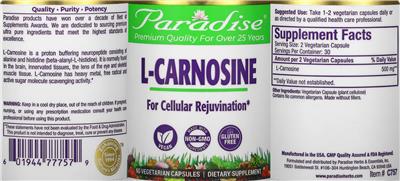 Photo of the Paradise L-Carnosine label