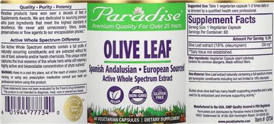 Photo of the Paradise Olive Leaf label