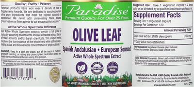Photo of the Paradise Olive Leaf label
