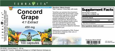 Photo of the TerraVita Premium Collection Concord Grape 450 mg 4:1 Extract label