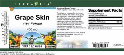 Photo of the TerraVita Premium Collection Grape Skin 450 mg 10:1 Extract label