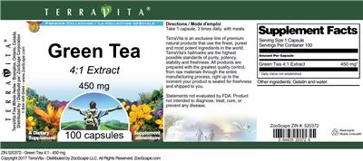 Photo of the TerraVita Premium Collection Green Tea 450 mg 4:1 Extract label