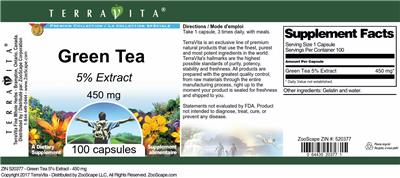 Photo of the TerraVita Premium Collection Green Tea 450 mg 5% Extract label