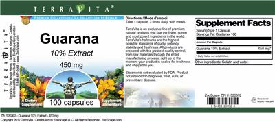 Photo of the TerraVita Premium Collection Guarana 450 mg 10% Extract label