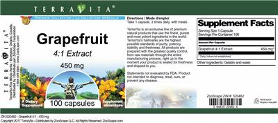 Photo of the TerraVita Premium Collection Grapefruit 450 mg 4:1 Extract label