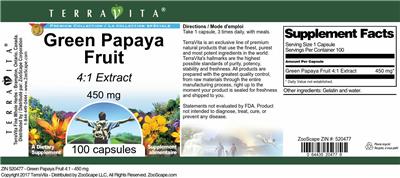 Photo of the TerraVita Premium Collection Green Papaya Fruit 450 mg 4:1 Extract label