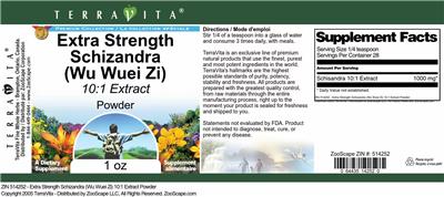 Photo of the TerraVita Premium Collection Extra Strength Schizandra (Wu Wuei Zi) 10:1 Extract Powder label