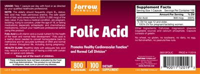 Photo of the Jarrow Formulas Folic Acid label