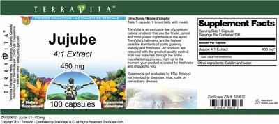 Photo of the TerraVita Premium Collection Jujube 450 mg 4:1 Extract label