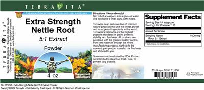 Photo of the TerraVita Premium Collection Extra Strength Nettle Root 5:1 Extract Powder label