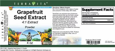 Photo of the TerraVita Premium Collection Grapefruit Seed Extract 4:1 Extract Powder label