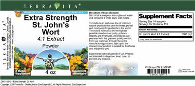 Photo of the TerraVita Premium Collection Extra Strength St. John's Wort 4:1 Extract Powder label