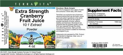 Photo of the TerraVita Premium Collection Extra Strength Cranberry Fruit Juice 10:1 Extract Powder label