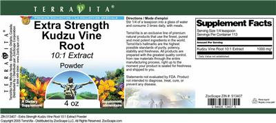 Photo of the TerraVita Premium Collection Extra Strength Kudzu Vine Root 10:1 Extract Powder label