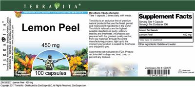 Photo of the TerraVita Premium Collection Lemon Peel 450 mg label