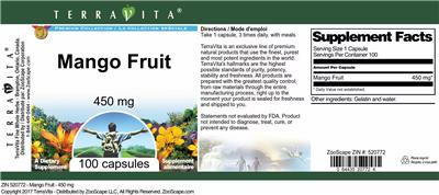 Photo of the TerraVita Premium Collection Mango Fruit 450 mg label