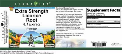 Photo of the TerraVita Premium Collection Extra Strength Licorice Root 4:1 Extract Powder label
