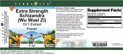 Photo of the TerraVita Premium Collection Extra Strength Schizandra (Wu Wuei Zi) 10:1 Extract Powder label