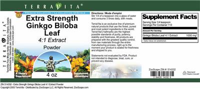Photo of the TerraVita Premium Collection Extra Strength Ginkgo Biloba Leaf 4:1 Extract Powder label