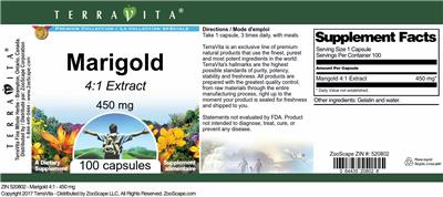 Photo of the TerraVita Premium Collection Marigold 450 mg 4:1 Extract label