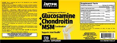 Photo of the Jarrow Formulas Glucosamine + Chondroitin + MSM label