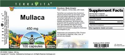 Photo of the TerraVita Premium Collection Mullaca 450 mg label