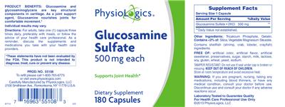 Photo of the PhysioLogics Glucosamine Sulfate 500 mg label