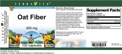 Photo of the TerraVita Premium Collection Oat Fiber 450 mg label
