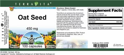 Photo of the TerraVita Premium Collection Oat Seed 450 mg label