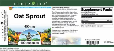 Photo of the TerraVita Premium Collection Oat Sprout 450 mg label