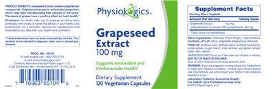 Photo of the PhysioLogics Grapeseed Extract 100 mg label