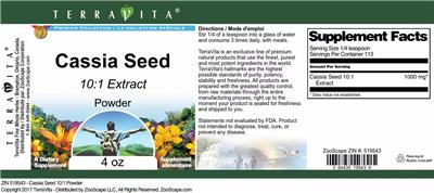 Photo of the TerraVita Premium Collection Cassia Seed 10:1 Extract Powder label
