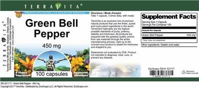 Photo of the TerraVita Premium Collection Green Bell Pepper 450 mg label