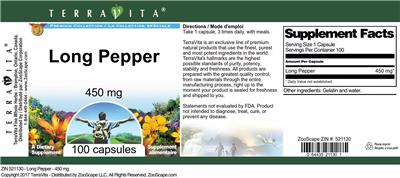Photo of the TerraVita Premium Collection Long Pepper 450 mg label
