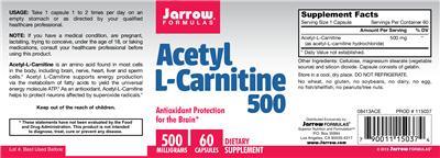 Photo of the Jarrow Formulas Acetyl L-Carnitine 500 mg label