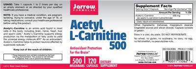 Photo of the Jarrow Formulas Acetyl L-Carnitine 500 mg label