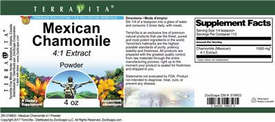 Photo of the TerraVita Premium Collection Mexican Chamomile 4:1 Extract Powder label