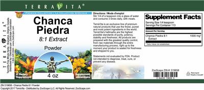 Photo of the TerraVita Premium Collection Chanca Piedra 8:1 Extract Powder label