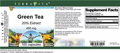 Photo of the TerraVita Premium Collection Green Tea 450 mg 20% Extract label