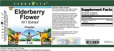 Photo of the TerraVita Premium Collection Elderberry Flower 10:1 Extract Powder label