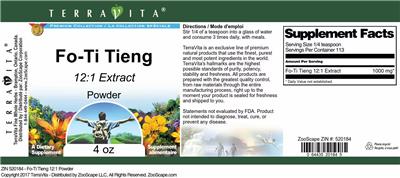 Photo of the TerraVita Premium Collection Fo-Ti Tieng 12:1 Extract Powder label