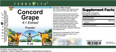 Photo of the TerraVita Premium Collection Concord Grape 4:1 Extract Powder label