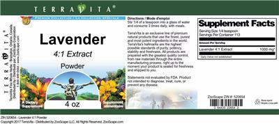 Photo of the TerraVita Premium Collection Lavender 4:1 Extract Powder label