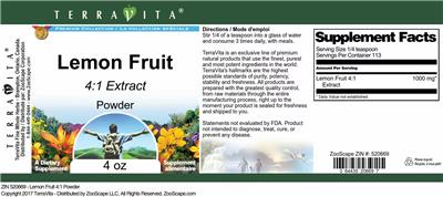 Photo of the TerraVita Premium Collection Lemon Fruit 4:1 Extract Powder label