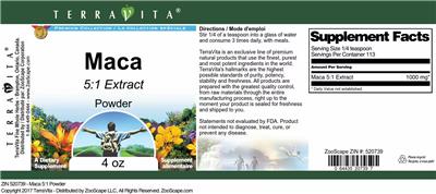Photo of the TerraVita Premium Collection Maca 5:1 Extract Powder label